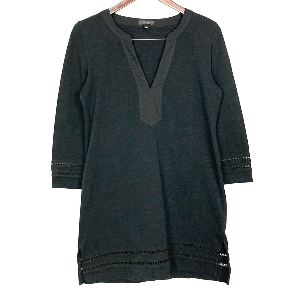 J. Crew Cotton Kaftan Dress Women’s Size S Crochet Accents V-Neck 3/4 Sleeves